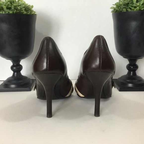 Michael Kors Brown Leather Peep Toe Heels, 7 1/2M - Picture 3 of 6